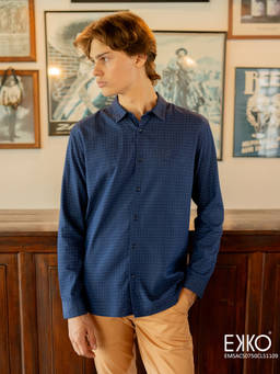 EKKO - Men Blue Slim Fit Cotton Casual Shirt
