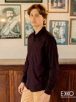 EKKO - Men Purple Slim Fit Cotton Casual Shirt