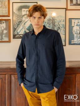 EKKO - Men Blue Slim Fit Cotton Casual Shirt