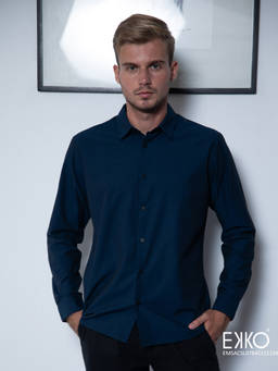 EKKO - Men Blue Printed Slim Fit Cotton Casual Shirt