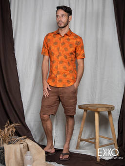 EKKO - Men Orange Slim Fit Cotton Elastane Printed Shirt