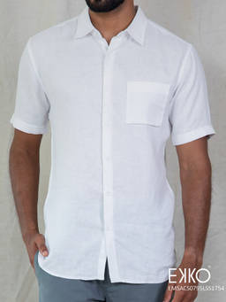 EKKO - Men White Slim Fit Casual Linen Shirt