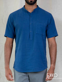 EKKO - Men Blue Slim Fit Linen Cotton Blend Casual Shirt