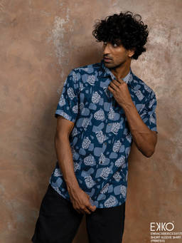 EKKO - Men Blue Slim Fit Cotton Elastane Printed Shirt