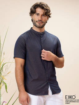 EKKO - Men Blue Printed Slim Fit Cotton Casual Shirt