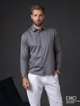 EKKO - Men Grey Regular Fit Cotton Casual Shirt