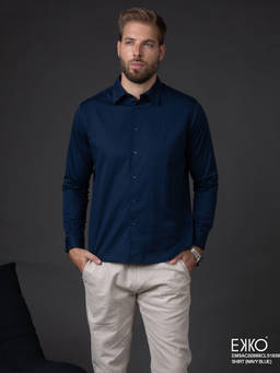 EKKO - Men Navy Blue Regular Fit Cotton Casual Shirt