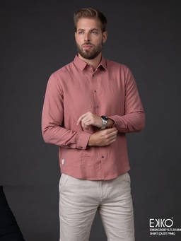 EKKO - Men Pink Slim Fit Linen Blend Casual Shirt