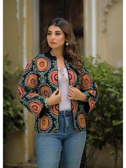 Zolo Label - Women Black Embroidered Open Front Jacket