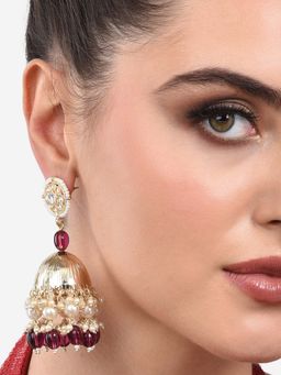 Zaveri Pearls - Wine Beads Drop Traditional Kundan Jhumki Earring-ZPFK13785
