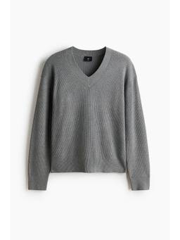 H&M - Men Grey Relaxed Fit Rib-Knit Jumper