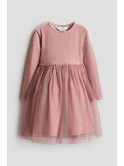 H&M - Girls Pink Tulle-Skirt Velour Dress