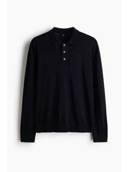 H&M - Men Blue Regular Fit Merino Wool Polo Shirt