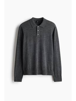 H&M - Men Grey Regular Fit Merino Wool Polo Shirt