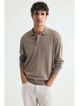 H&M - Men Beige Regular Fit Merino Wool Polo Shirt