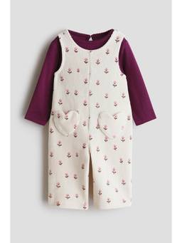 H&M - Girls White 2-Piece Dungarees And Top Set