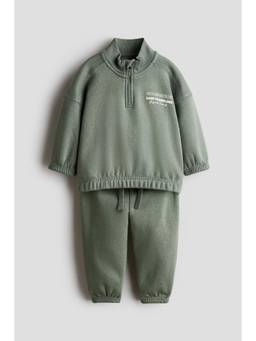 H&M - Boys Green 2-Piece Brushed-Inside Sweatshirt Set