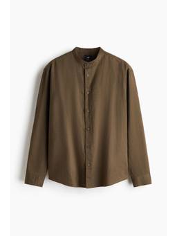 H&M - Men Green Relaxed Fit Linen-Blend Shirt