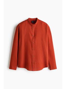 H&M - Men Orange Relaxed Fit Linen-Blend Shirt