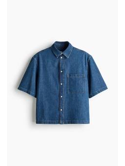 H&M - Men Blue Relaxed Fit Short-Sleeved Denim Shirt