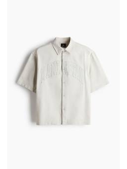 H&M - Men Grey Relaxed Fit Short-Sleeved Appliqued Shirt