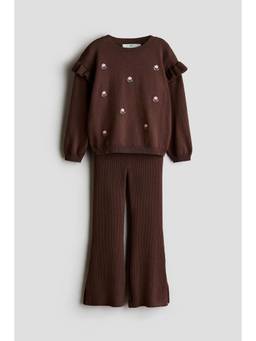 H&M - Girls Brown 2-Piece Knitted Embroidery-Detail Set