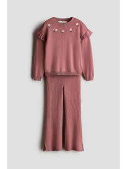 H&M - Girls Pink 2-Piece Knitted Embroidery-Detail Set