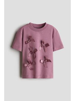 H&M - Girls Purple Appliqued Cotton T-Shirt