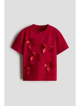 H&M - Girls Red Appliqued Cotton T-Shirt