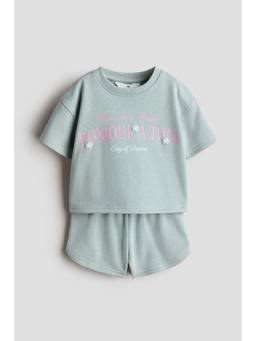 H&M - Girls Turquoise 2-Piece Printed Sweatshirt Set