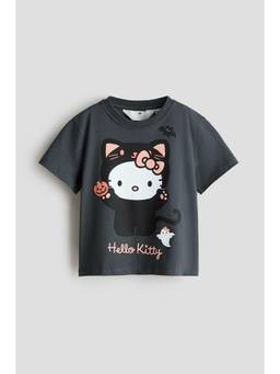 H&M - Girls Grey Printed Cotton T-Shirt