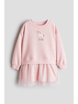 H&M - Girls Pink Tulle-Skirt Sweatshirt Dress