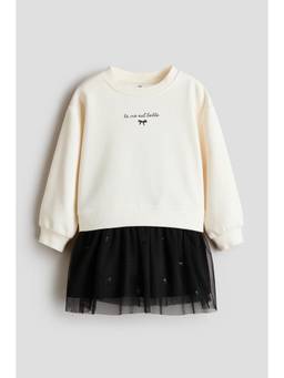 H&M - Girls White Tulle-Skirt Sweatshirt Dress