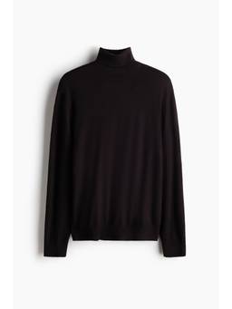 H&M - Men Brown Regular Fit Polo-Neck Merino Wool Jumper