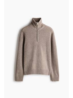 H&M - Men Beige Regular Fit Zip-Top Wool Jumper