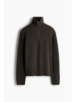 H&M - Men Green Regular Fit Zip-Top Wool Jumper