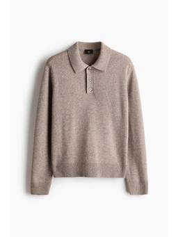 H&M - Men Beige Regular Fit Knitted Polo Shirt