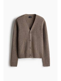 H&M - Men Brown Regular Fit Rib-Knit Wool Cardigan