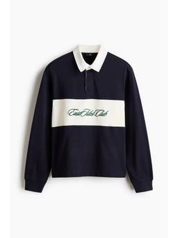 H&M - Men Blue Regular Fit Cotton Rugby Shirt
