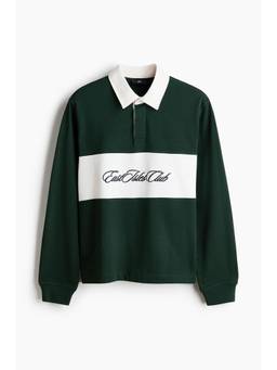 H&M - Men Green Regular Fit Cotton Rugby Shirt