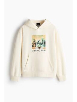H&M - Men White Relaxed Fit Printed Hoodie