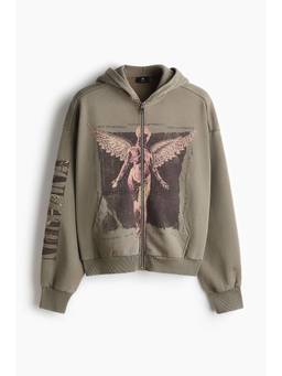 H&M - Men Green Oversized Fit Printed Zip-Through Hoodie