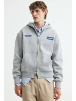 H&M - Men Grey Regular Fit Printed Zip-Through Hoodie
