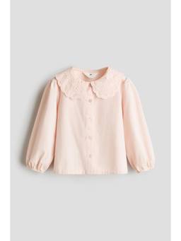 H&M - Girls Pink Embroidery-Detail Cotton Blouse