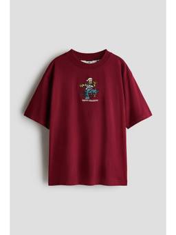 H&M - Boys Maroon Printed Cotton T-Shirt