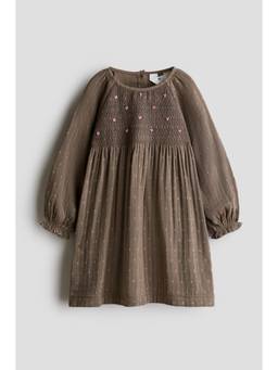 H&M - Girls Brown Embroidery-Detail Dress