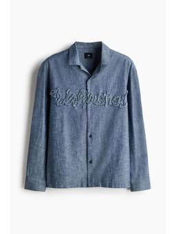 H&M - Men Blue Relaxed Fit Appliqued Chambray Shirt