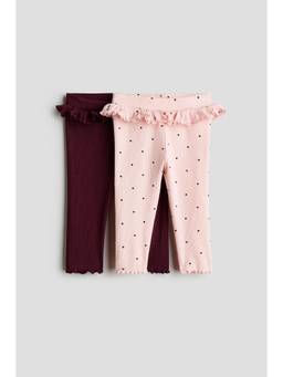 H&M - Girls Pink 2-Pack Frill-Trimmed Leggings