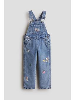 H&M - Girls Blue Motif-Detail Denim Dungarees