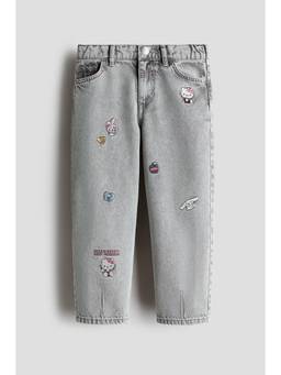 H&M - Girls Grey Motif-Detail Loose-Fit Jeans